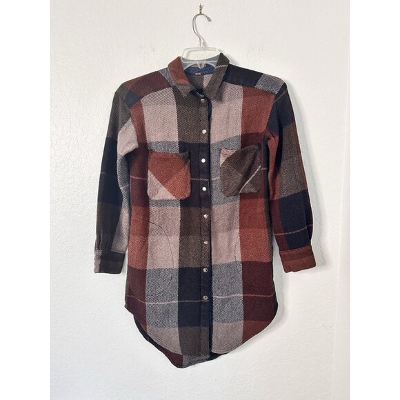Free People Street Talk Women's Plaid Shirt Dress Size Small Snap Buttons - Picture 3 of 5